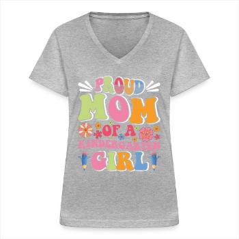 Proud mother of a kindergarten girl! Daughter - Women's V-neck T-shirt - sports grey - Front - Lela (165cm)