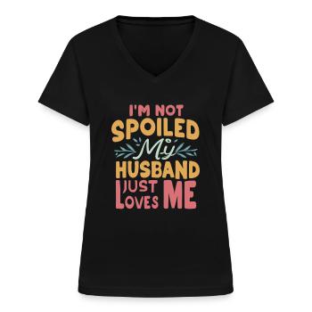 Je ne suis pas gâtée Mon mari m’aime juste - T-shirt col V Femme - noir - Devant - Lela (165cm)