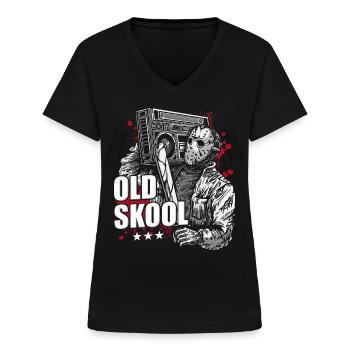 old school shirt oldschool hiphop - Frauen-T-Shirt mit V-Ausschnitt - Schwarz - Vorne - Lela (165cm)