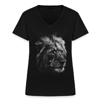 Löwe Löwenkopf mit türkisen Augen - Frauen-T-Shirt mit V-Ausschnitt - Schwarz - Vorne - Lela (165cm)