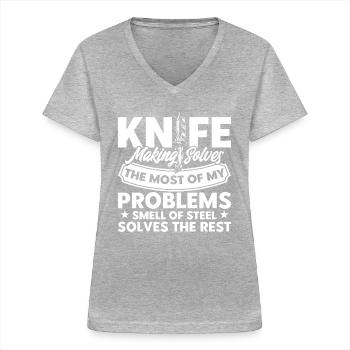 Forge Knives Blacksmith Knife Collection Gift - Women's V-neck T-shirt - sports grey - Front - Lela (165cm)