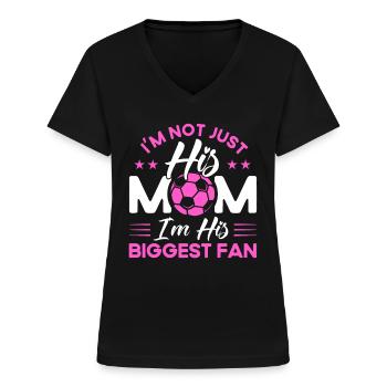 Sportfan Fußball Fußball Mama Geschenk - Frauen-T-Shirt mit V-Ausschnitt - Schwarz - Vorne - Lela (165cm)