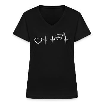 Chèvre Cœur Cœur de chèvre Ferme Chèvre Fermier Chèvre Chèvre - T-shirt col V Femme - noir - Devant - Lela (165cm)