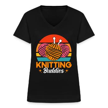 Stricken Lustiger Stricker Stricken Geschenk - Frauen-T-Shirt mit V-Ausschnitt - Schwarz - Vorne - Lela (165cm)