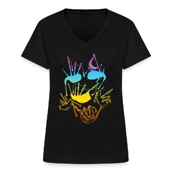 Bagpipes Bagpipe Musician Bagpiper - Frauen-T-Shirt mit V-Ausschnitt - Schwarz - Vorne - Lela (165cm)