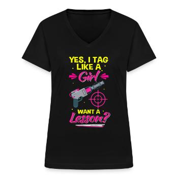 Laser Tag Beam Laser Tag Girl Laser Gun - Women's V-neck T-shirt - black - Front - Lela (165cm)