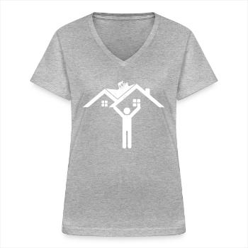 Funny Roofer Stick Figure - Roof Worker Roofing Co - Frauen-T-Shirt mit V-Ausschnitt - Grau meliert - Vorne - Lela (165cm)