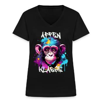 Graffiti Affenklasse Grundschule Klassentier - Frauen-T-Shirt mit V-Ausschnitt - Schwarz - Vorne - Lela (165cm)