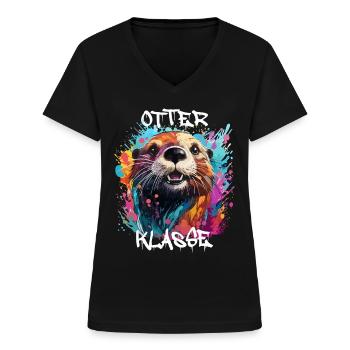 Graffiti Otterklasse Grundschule Klassentier Otter - Frauen-T-Shirt mit V-Ausschnitt - Schwarz - Vorne - Lela (165cm)