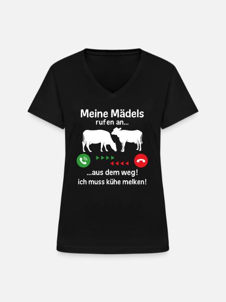 ich muss kühe melken - Frauen-T-Shirt mit V-Ausschnitt - Schwarz
