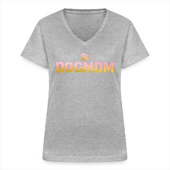 Maman chien - T-shirt col V Femme - gris chiné - Devant - Lela (165cm)