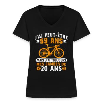 Anniversaire 59 ans pour un cycliste cadeau vélo - T-shirt col V Femme - noir - Devant - Lela (165cm)
