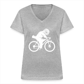 Gravel Bike Bikepacking Sloth Funny Bikepacking Sl - Frauen-T-Shirt mit V-Ausschnitt - Grau meliert - Vorne - Lela (165cm)