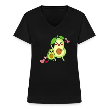 Avocado Familie Mamacado mit Kind - Frauen-T-Shirt mit V-Ausschnitt - Schwarz - Vorne - Lela (165cm)