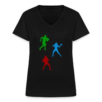 Rugby Player Silhouette - Women's V-neck T-shirt - black - Front - Lela (165cm)