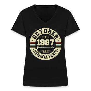Legendär seit Oktober 1987 Geburtstag Oktober 1987 - Frauen-T-Shirt mit V-Ausschnitt - Schwarz - Vorne - Lela (165cm)