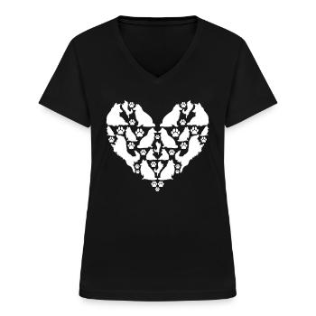 Rough Collie Heart Rough Collie Silhouettes - Frauen-T-Shirt mit V-Ausschnitt - Schwarz - Vorne - Lela (165cm)