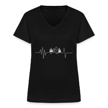 Lustiges Outdoor Outfit für Wanderer - Frauen-T-Shirt mit V-Ausschnitt - Schwarz - Vorne - Lela (165cm)