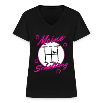 Pferde Gangarten Gangschaltung Reiten Reiterin - Frauen-T-Shirt mit V-Ausschnitt - Schwarz - Vorne - Lela (165cm)