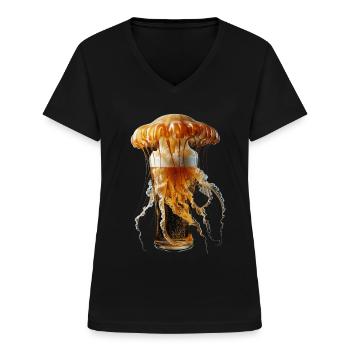 Qualle - Frauen-T-Shirt mit V-Ausschnitt - Schwarz - Vorne - Lela (165cm)