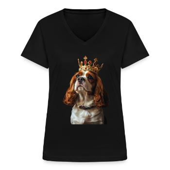 Cavalier King Charles Spaniel - Frauen-T-Shirt mit V-Ausschnitt - Schwarz - Vorne - Lela (165cm)