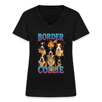 Border Collie - Frauen-T-Shirt mit V-Ausschnitt - Schwarz - Vorne - Lela (165cm)