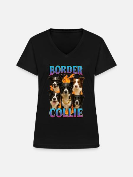 Border Collie - Frauen-T-Shirt mit V-Ausschnitt - Schwarz