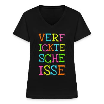Verfickte Scheiße Schimpfwörter Flüche Spruch - Frauen-T-Shirt mit V-Ausschnitt - Schwarz - Vorne - Lela (165cm)