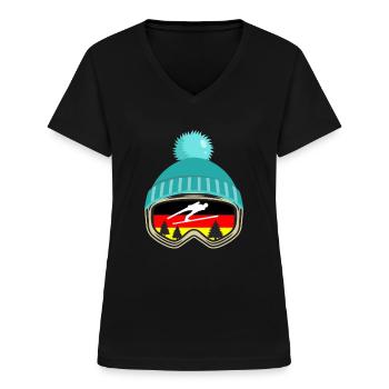 Skispringen Skiflug Deutschland lustiges Geschenk - Frauen-T-Shirt mit V-Ausschnitt - Schwarz - Vorne - Lela (165cm)
