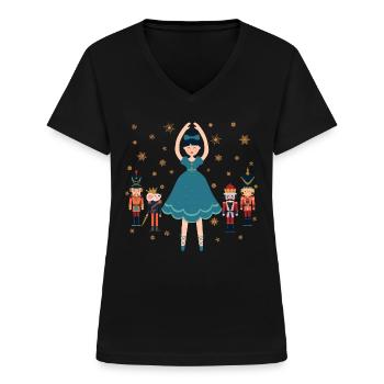 Klara Nussknacker Figur Prinz Ballett Weihnachts - Frauen-T-Shirt mit V-Ausschnitt - Schwarz - Vorne - Lela (165cm)