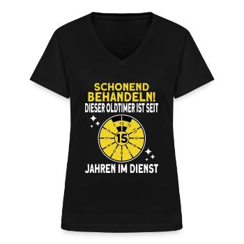 15 Jähriges Dienstjubiläum Firmenjubiläum 15 Jahre - Frauen-T-Shirt mit V-Ausschnitt - Schwarz - Vorne - Lela (165cm)