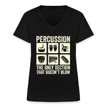 Percussion Drummer Drumming Drums Schlagzeug - Frauen-T-Shirt mit V-Ausschnitt - Schwarz - Vorne - Lela (165cm)