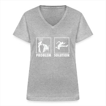 Athletics Athletes Statement Problem Solution. - Frauen-T-Shirt mit V-Ausschnitt - Grau meliert - Vorne - Lela (165cm)