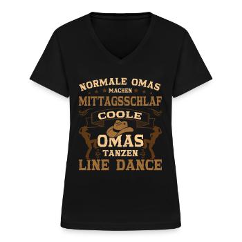 Line Dance Country Damen Kleidung, Oma Linedance - Frauen-T-Shirt mit V-Ausschnitt - Schwarz - Vorne - Lela (165cm)