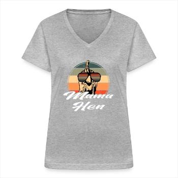 Rétro Lunettes de soleil Poulet Mama Poule lettrage - T-shirt col V Femme - gris chiné - Devant - Lela (165cm)