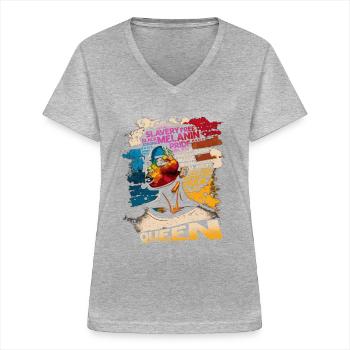 Juneteenth BLM Black Proud Woman Strong Black - Women's V-neck T-shirt - sports grey - Front - Lela (165cm)