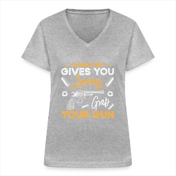 Guns Pistol Lover Gun Owner Shooting - Women's V-neck T-shirt - sports grey - Front - Lela (165cm)