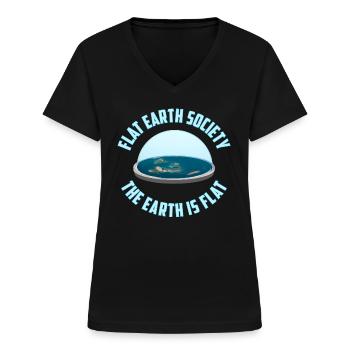 Société de la Terre plate | La terre est plate - T-shirt col V Femme - noir - Devant - Lela (165cm)