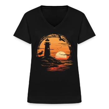 Möwe Seevogel Leuchtturm Sunset - Frauen-T-Shirt mit V-Ausschnitt - Schwarz - Vorne - Lela (165cm)