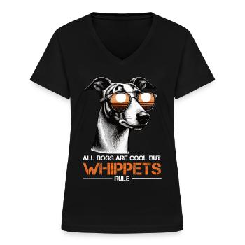 Tous les chiens sont des Cool Whippet Greyhound Whippets - T-shirt col V Femme - noir - Devant - Lela (165cm)