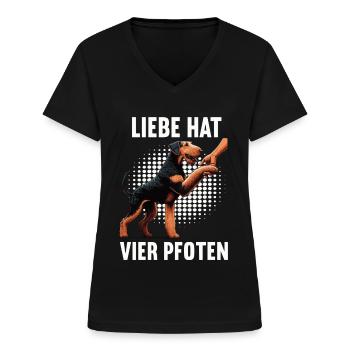 Liebe hat Vier Pfoten Airedale Terrier Airedales - Frauen-T-Shirt mit V-Ausschnitt - Schwarz - Vorne - Lela (165cm)