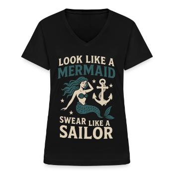 Mermaid Look Sailor Talk Sprüche Seglerin - Frauen-T-Shirt mit V-Ausschnitt - Schwarz - Vorne - Lela (165cm)