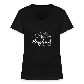 Bergkind. Bergkind und stolz darauf. Geschenkidee - Frauen-T-Shirt mit V-Ausschnitt - Schwarz - Vorne - Lela (165cm)