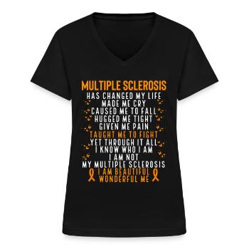 Multiple Sklerose Bewusstsein Orange Schleife - Frauen-T-Shirt mit V-Ausschnitt - Schwarz - Vorne - Lela (165cm)