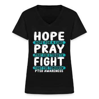 PTSD Movement Ribbon Veteran PTSD Warrior - Frauen-T-Shirt mit V-Ausschnitt - Schwarz - Vorne - Lela (165cm)