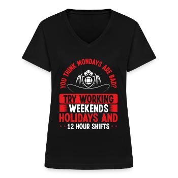 Firefighter Fire Hose Mask Night Shift Firemen - Women's V-neck T-shirt - black - Front - Lela (165cm)