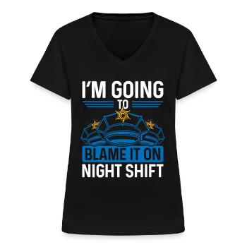 Le policier de nuit blâme l’agent de police - T-shirt col V Femme - noir - Devant - Lela (165cm)
