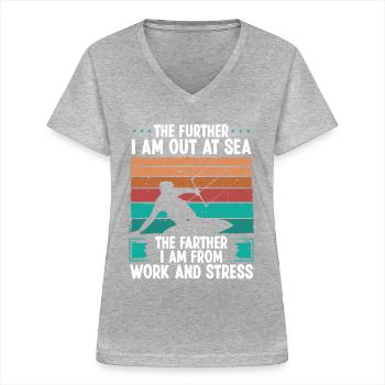 Kitesurfeur Plus loin à la mer Humour Kitebaorder - T-shirt col V Femme - gris chiné - Devant - Lela (165cm)