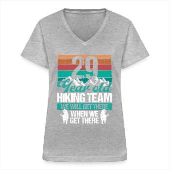 29 Birthday Sloth Hiking Mountains 29 Year Old - Women's V-neck T-shirt - sports grey - Front - Lela (165cm)