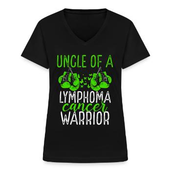 Oncle Lymphome Cancer Awareness Nièce Neveu - T-shirt col V Femme - noir - Devant - Lela (165cm)